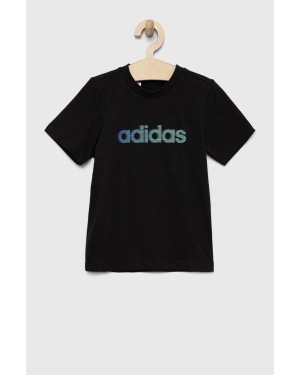 adidas t-shirt bawełniany dziecięcy kolor czarny z nadrukiem