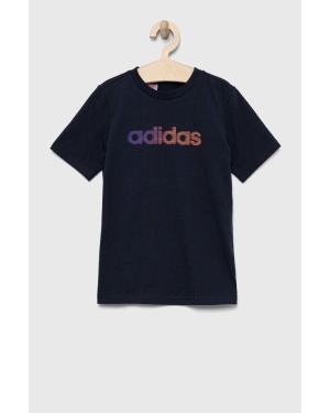 adidas t-shirt bawełniany dziecięcy kolor granatowy z nadrukiem