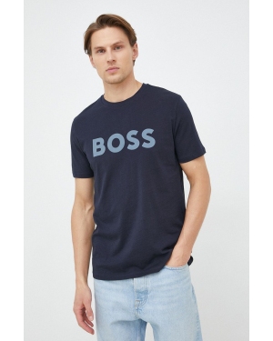 BOSS t-shirt bawełniany BOSS CASUAL kolor granatowy z nadrukiem