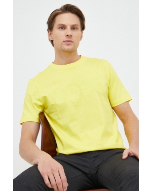 BOSS t-shirt bawełniany kolor żółty z nadrukiem