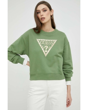 Guess bluza bawełniana damska kolor zielony z aplikacją