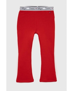 Tommy Hilfiger legginsy dziecięce kolor czerwony gładkie