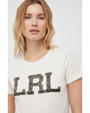Lauren Ralph Lauren t-shirt bawełniany kolor beżowy