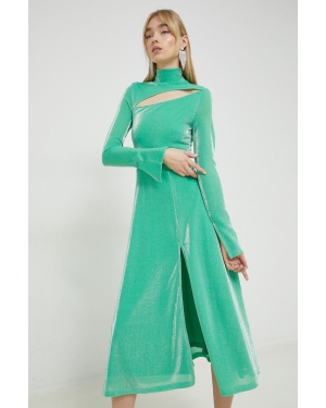 Rotate sukienka kolor zielony maxi rozkloszowana