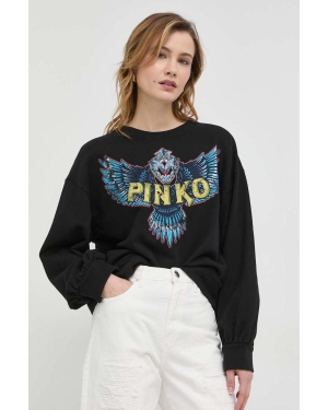 Pinko bluza bawełniana damska kolor czarny z nadrukiem
