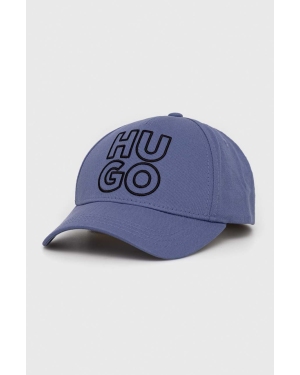 HUGO czapka z daszkiem bawełniana kolor fioletowy z aplikacją