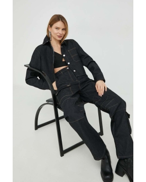 Remain koszula jeansowa damska kolor czarny relaxed z kołnierzykiem klasycznym