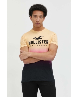 Hollister Co. t-shirt bawełniany kolor żółty wzorzysty