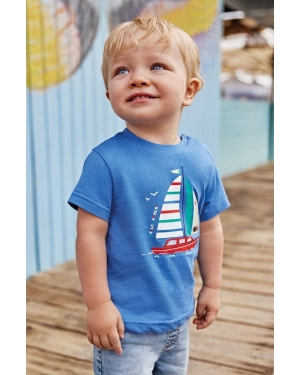 Mayoral t-shirt bawełniany niemowlęcy kolor niebieski z nadrukiem