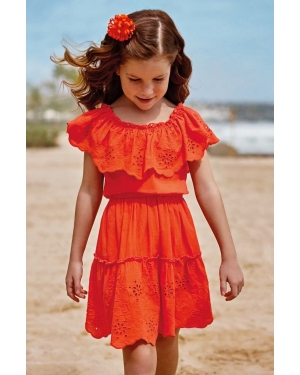 Mayoral sukienka bawełniana dziecięca kolor pomarańczowy mini rozkloszowana
