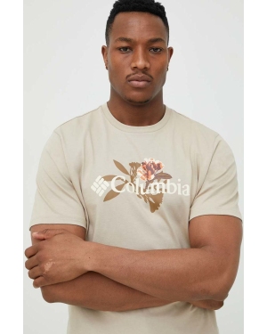 Columbia t-shirt męski kolor beżowy z aplikacją