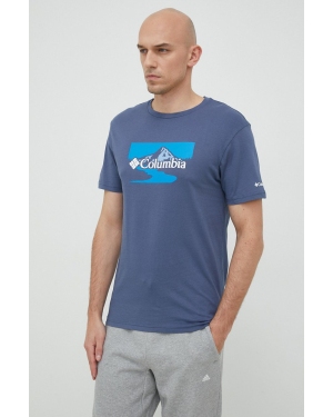 Columbia t-shirt bawełniany kolor niebieski z nadrukiem 1934814.SS23-106