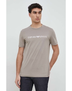 Emporio Armani t-shirt bawełniany kolor beżowy z nadrukiem