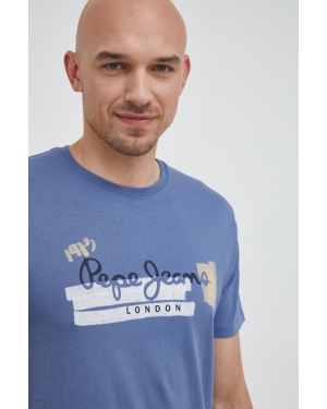 Pepe Jeans t-shirt bawełniany Rafa kolor niebieski z nadrukiem