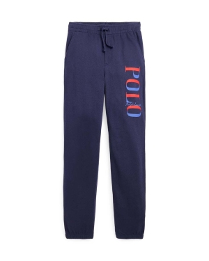 Polo Ralph Lauren spodnie dresowe bawełniane dziecięce kolor granatowy z nadrukiem