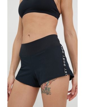 Roxy szorty do biegania Bold Moves damskie kolor czarny z aplikacją medium waist