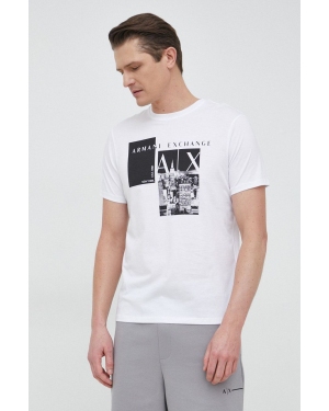 Armani Exchange t-shirt bawełniany kolor biały wzorzysty