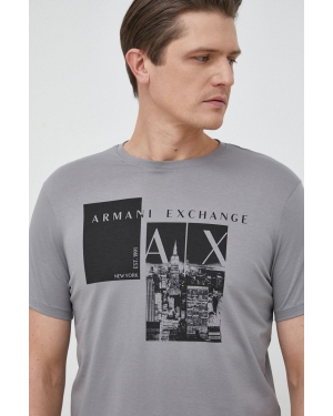 Armani Exchange t-shirt bawełniany kolor szary wzorzysty