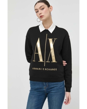 Armani Exchange bluza bawełniana damska kolor czarny z aplikacją