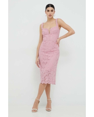 Bardot sukienka kolor różowy midi dopasowana