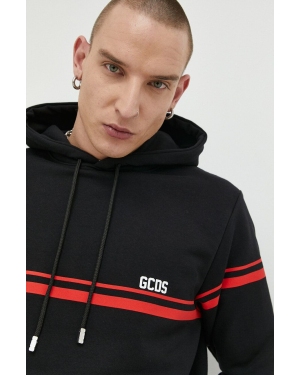 GCDS bluza bawełniana męska kolor czarny z kapturem z nadrukiem