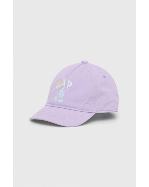 GAP czapka z daszkiem bawełniana dziecięca x Disney kolor fioletowy z nadrukiem