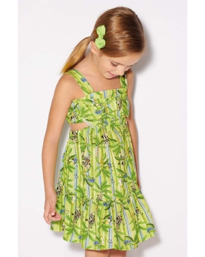 Mayoral sukienka z domieszką lnu dziecięca kolor zielony mini rozkloszowana