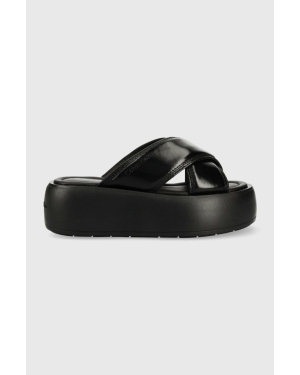 Calvin Klein klapki skórzane BUBBLE SLIDE - PAT damskie kolor czarny na platformie HW0HW01469