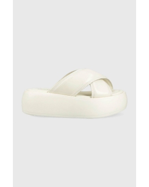 Calvin Klein klapki skórzane BUBBLE SLIDE - PAT damskie kolor biały na platformie HW0HW01469