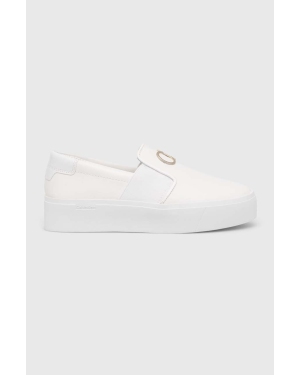 Calvin Klein sneakersy skórzane CUPSOLE FLATFORM SLIP ON W/HW kolor biały HW0HW01421