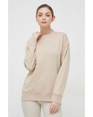 Calvin Klein bluza bawełniana damska kolor beżowy z aplikacją