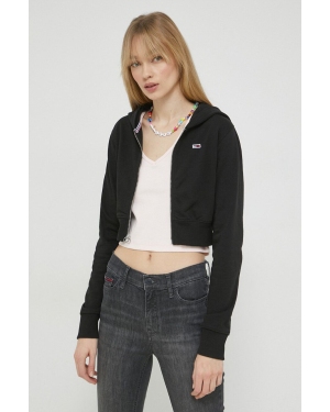Tommy Jeans bluza damska kolor czarny z kapturem gładka