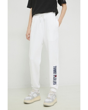 Tommy Jeans spodnie dresowe kolor biały z nadrukiem