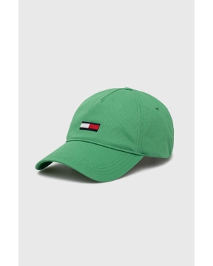 Tommy Jeans czapka z daszkiem bawełniana kolor zielony z aplikacją