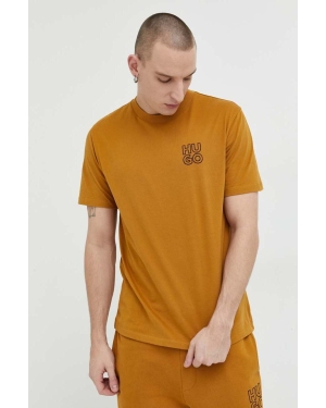 HUGO t-shirt bawełniany kolor brązowy z aplikacją