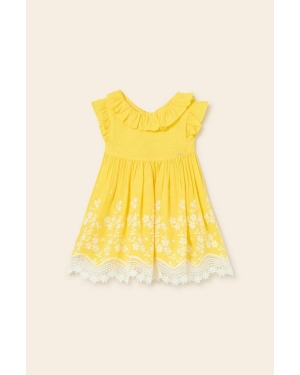 Mayoral sukienka niemowlęca z domieszką lnu kolor żółty mini rozkloszowana