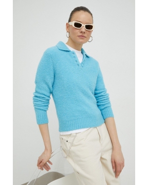 Samsoe Samsoe sweter wełniany damski kolor niebieski