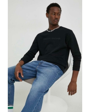Bruuns Bazaar bluza bawełniana Birk Crew męska kolor czarny z aplikacją