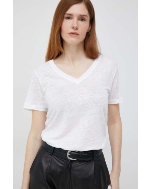 Calvin Klein t-shirt lniany kolor biały