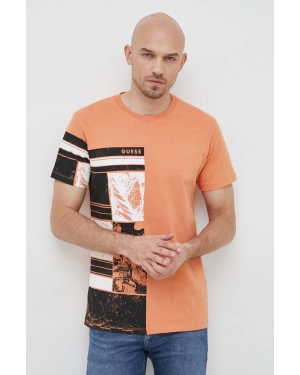 Guess t-shirt bawełniany kolor pomarańczowy z nadrukiem