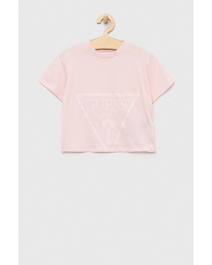 Guess t-shirt bawełniany dziecięcy kolor różowy
