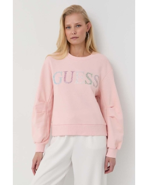 Guess bluza damska kolor różowy z aplikacją
