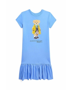 Polo Ralph Lauren sukienka bawełniana dziecięca kolor niebieski mini prosta