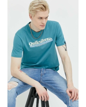 Quiksilver t-shirt bawełniany kolor turkusowy z nadrukiem