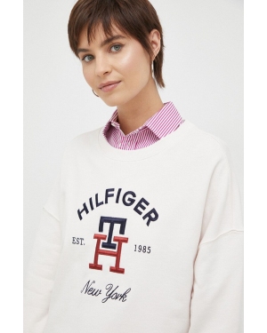 Tommy Hilfiger bluza bawełniana damska kolor beżowy z aplikacją