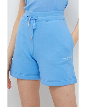 Tommy Hilfiger szorty damskie kolor niebieski gładkie high waist WW0WW38348