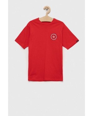 Vans t-shirt bawełniany dziecięcy CUSTOM CLASSIC SS True Red kolor czerwony z nadrukiem