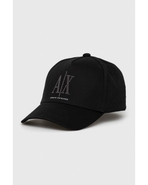 Armani Exchange czapka z daszkiem bawełniana kolor czarny z aplikacją