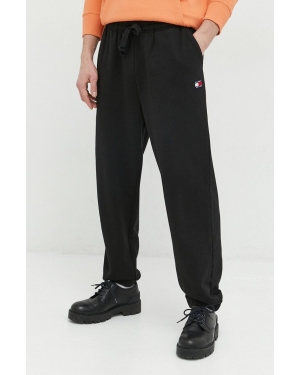 Tommy Jeans spodnie dresowe bawełniane męskie kolor czarny gładkie