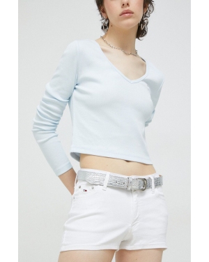 Tommy Jeans szorty jeansowe damskie kolor biały gładkie medium waist